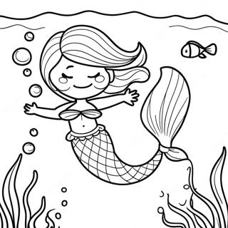優雅黑色美人魚海底著色頁 著色頁
