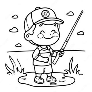 快樂的小孩釣鱸魚著色頁 著色頁
