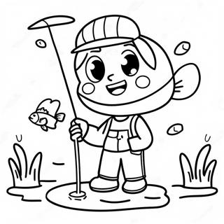 快樂的小孩釣鱸魚著色頁 著色頁