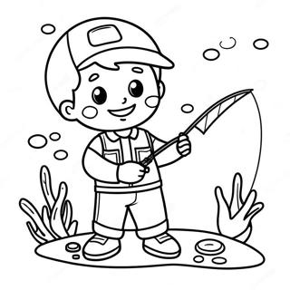 快樂的小孩釣鱸魚著色頁 著色頁