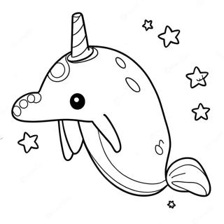 五彩斑斕的獨角鯨與星星著色頁 著色頁