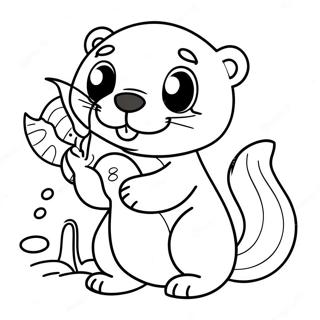 可愛的水獺抱著魚著色頁 著色頁